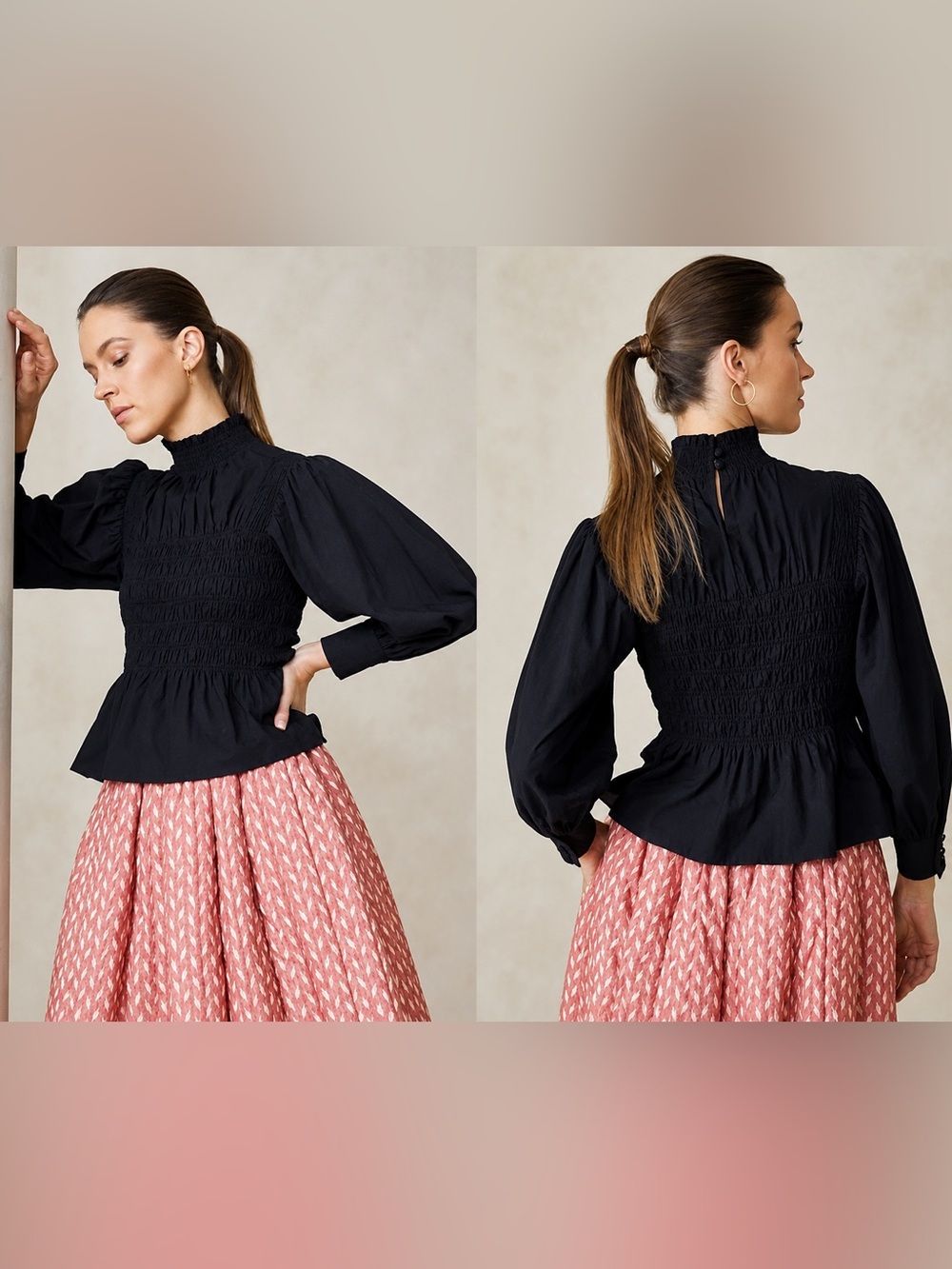 ✨🖤 Hunter Bell New York Smocked Peplum Blouse Size Small 🖤✨